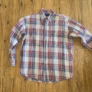 Town Craft Men's Vintage distressed plaid flannel button up size Large #71
